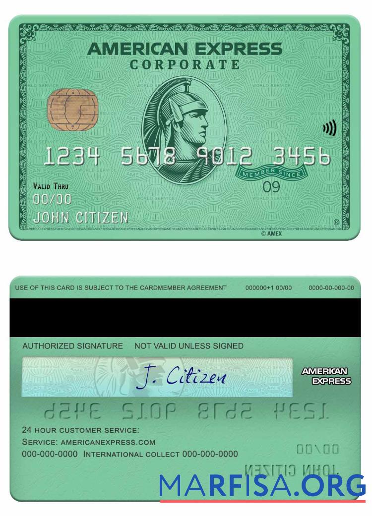 Printable USA Nebraska Five Points Bank amex green card real example